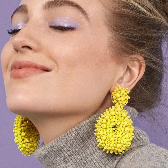 Beaded Teardrop Statement Drop Earrings - Yellow - Picture 2 of 5